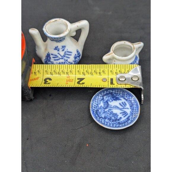 Vtg. Set 3 Miniature Blue Willow Tea Pot Plate & Sugar Blue White China READ - Picture 9 of 16